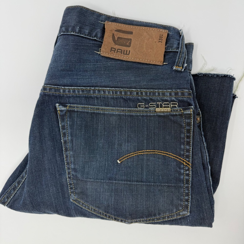 G-Star Raw 3301 Mens Denim Cut Off Shorts Dark Wash Indigo Button Fly Size 31